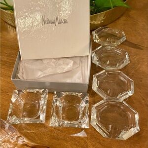 Crystal Ashtrays Set of 6 Neiman Marcus Box Individual Personal Square Octagon